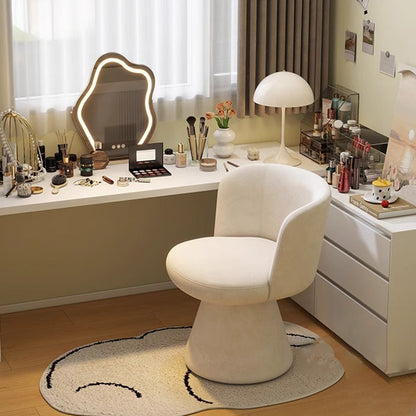 Contemporary Nordic Round Chenille Solid Wood 360°Swivel Vanity Stool Backrest Armless For Bedroom