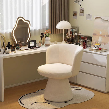 Contemporary Nordic Round Chenille Solid Wood 360°Swivel Vanity Stool Backrest Armless For Bedroom