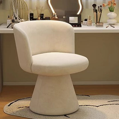 Contemporary Nordic Round Chenille Solid Wood 360°Swivel Vanity Stool Backrest Armless For Bedroom