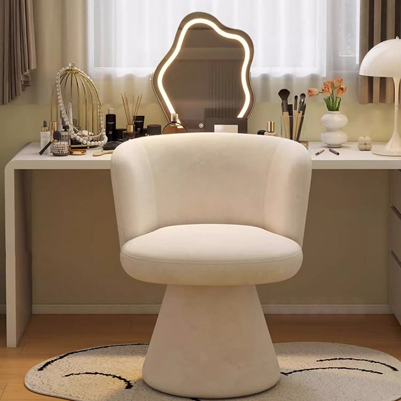 Contemporary Nordic Round Chenille Solid Wood 360°Swivel Vanity Stool Backrest Armless For Bedroom