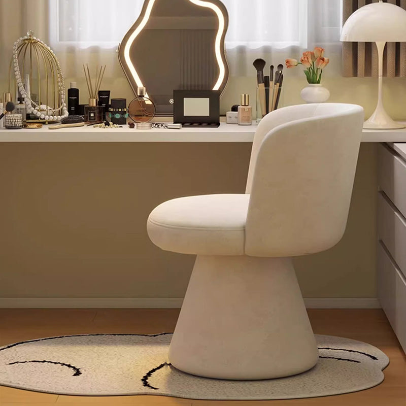 Contemporary Nordic Round Chenille Solid Wood 360°Swivel Vanity Stool Backrest Armless For Bedroom