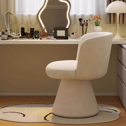 Contemporary Nordic Round Chenille Solid Wood 360°Swivel Vanity Stool Backrest Armless For Bedroom