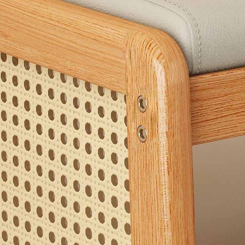 Modern Minimalist Rectangular PU Leather Solid Wood Plastic Rattan Weaving Shoe Bench 2-Tier For Entryways