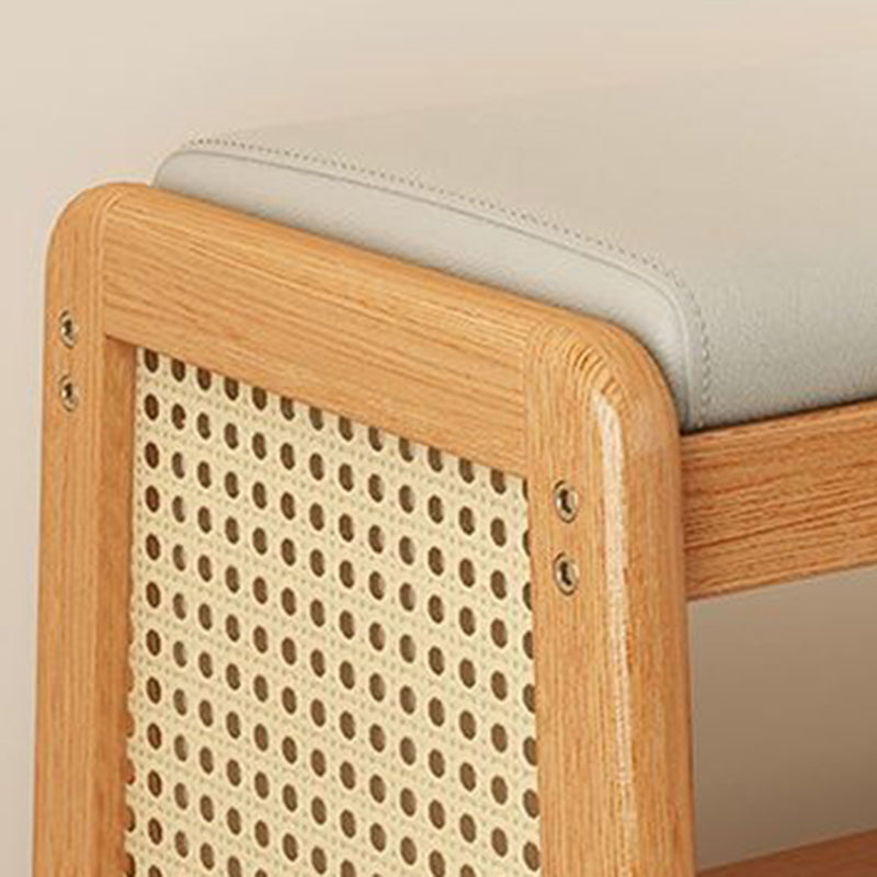 Modern Minimalist Rectangular PU Leather Solid Wood Plastic Rattan Weaving Shoe Bench 2-Tier For Entryways