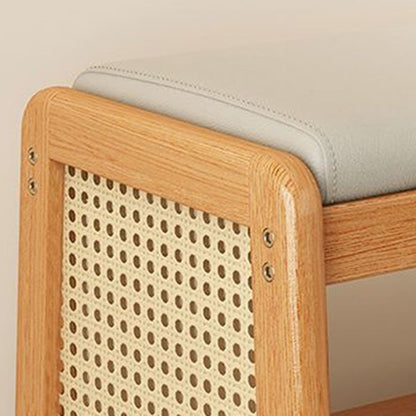 Modern Minimalist Rectangular PU Leather Solid Wood Plastic Rattan Weaving Shoe Bench 2-Tier For Entryways