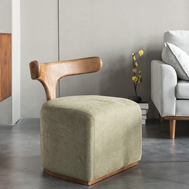 Contemporary Nordic Semi-circle Cotton-linen Ash Wood Accent Chair Backrest Armless For Living Room