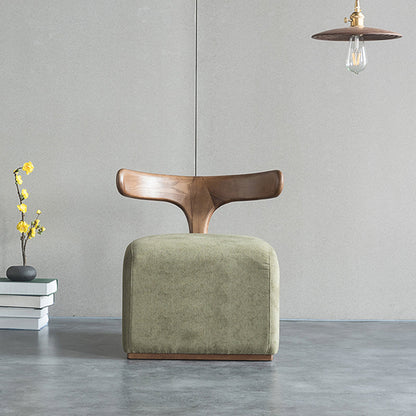 Contemporary Nordic Semi-circle Cotton-linen Ash Wood Accent Chair Backrest Armless For Living Room