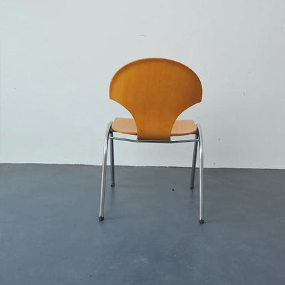 Contemporary Retro Square Ginkgo-shaped Beech Wood Iron Stackable Dining Chair Backrest Armless For Dining Room & Kitchen
