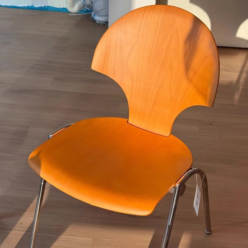 Contemporary Retro Square Ginkgo-shaped Beech Wood Iron Stackable Dining Chair Backrest Armless For Dining Room & Kitchen