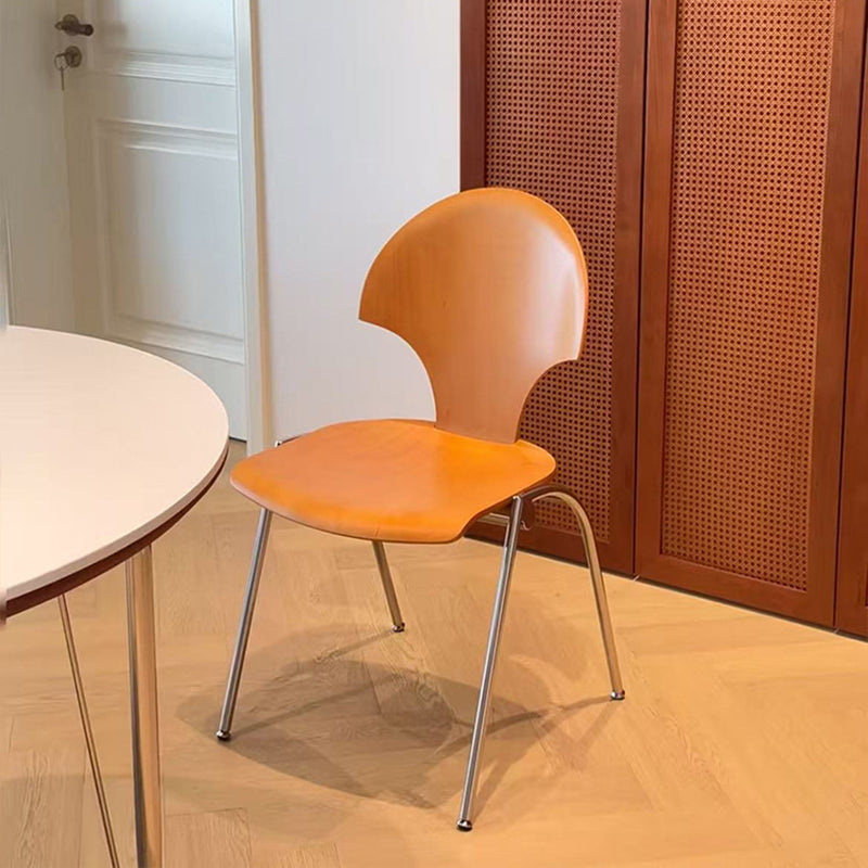 Contemporary Retro Square Ginkgo-shaped Beech Wood Iron Stackable Dining Chair Backrest Armless For Dining Room & Kitchen