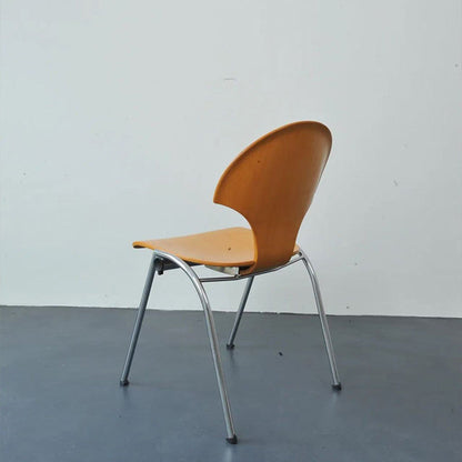 Contemporary Retro Square Ginkgo-shaped Beech Wood Iron Stackable Dining Chair Backrest Armless For Dining Room & Kitchen