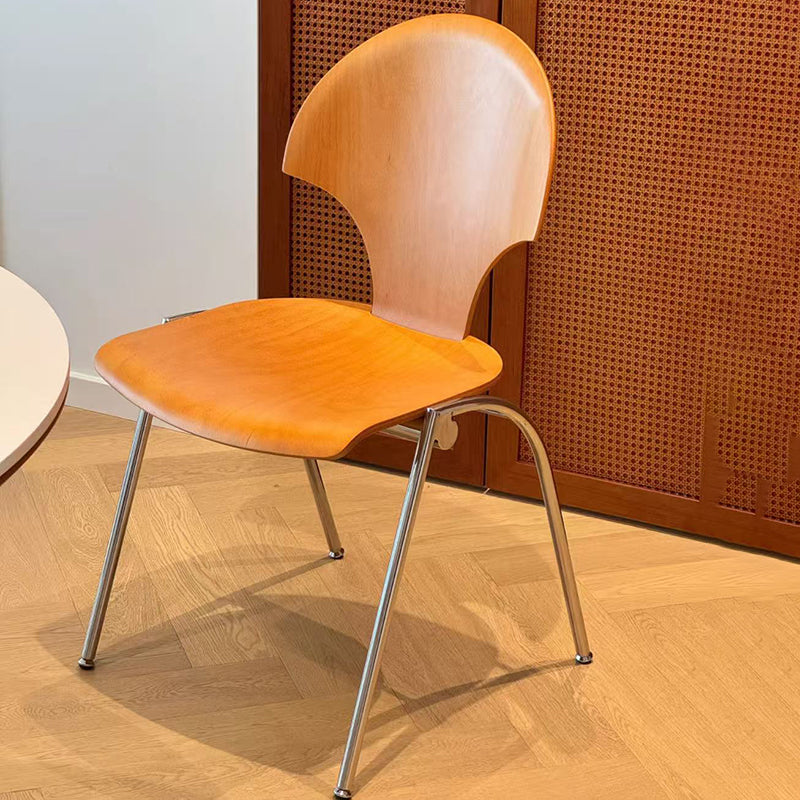 Contemporary Retro Square Ginkgo-shaped Beech Wood Iron Stackable Dining Chair Backrest Armless For Dining Room & Kitchen