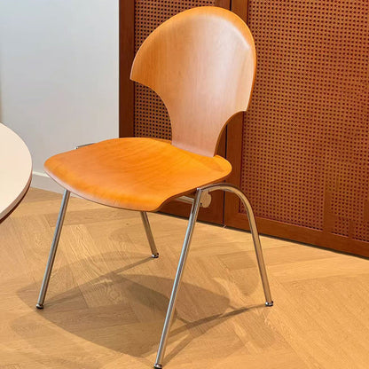 Contemporary Retro Square Ginkgo-shaped Beech Wood Iron Stackable Dining Chair Backrest Armless For Dining Room & Kitchen