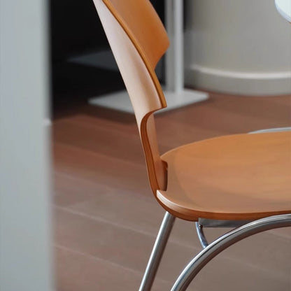 Contemporary Retro Square Ginkgo-shaped Beech Wood Iron Stackable Dining Chair Backrest Armless For Dining Room & Kitchen