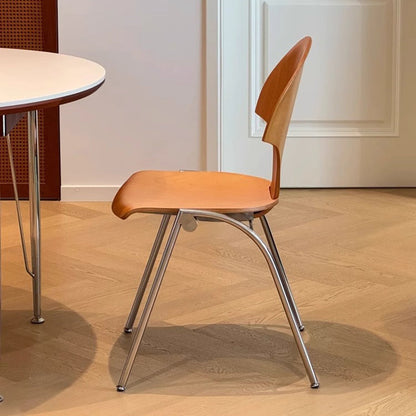 Contemporary Retro Square Ginkgo-shaped Beech Wood Iron Stackable Dining Chair Backrest Armless For Dining Room & Kitchen