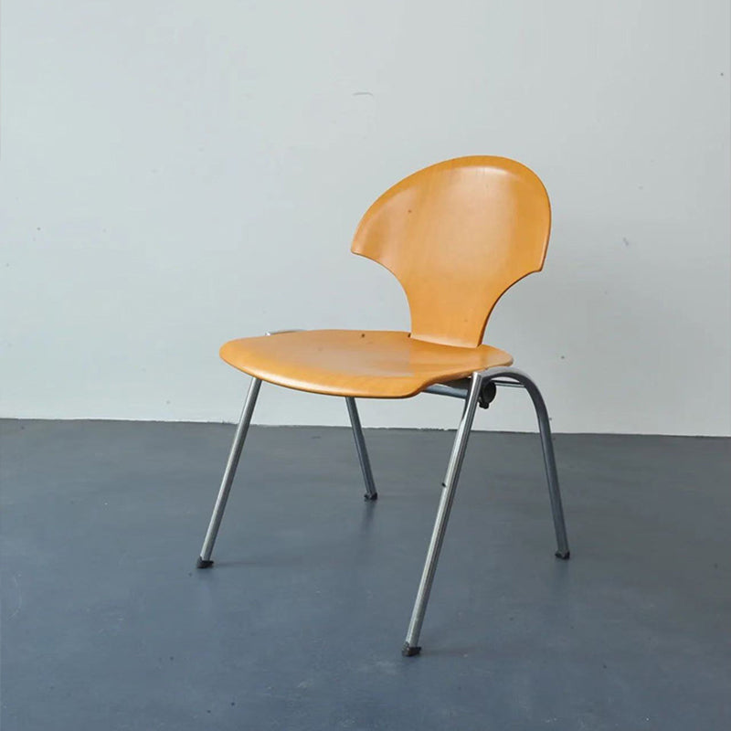 Contemporary Retro Square Ginkgo-shaped Beech Wood Iron Stackable Dining Chair Backrest Armless For Dining Room & Kitchen