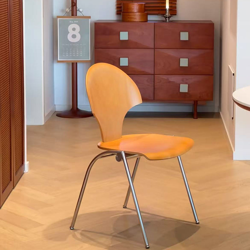 Contemporary Retro Square Ginkgo-shaped Beech Wood Iron Stackable Dining Chair Backrest Armless For Dining Room & Kitchen