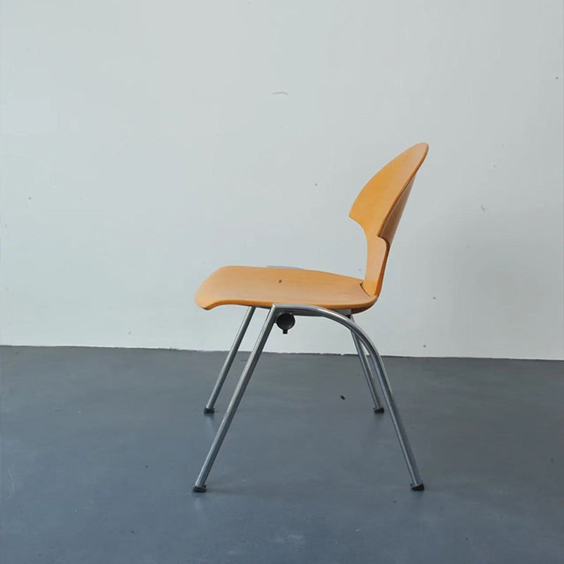 Contemporary Retro Square Ginkgo-shaped Beech Wood Iron Stackable Dining Chair Backrest Armless For Dining Room & Kitchen