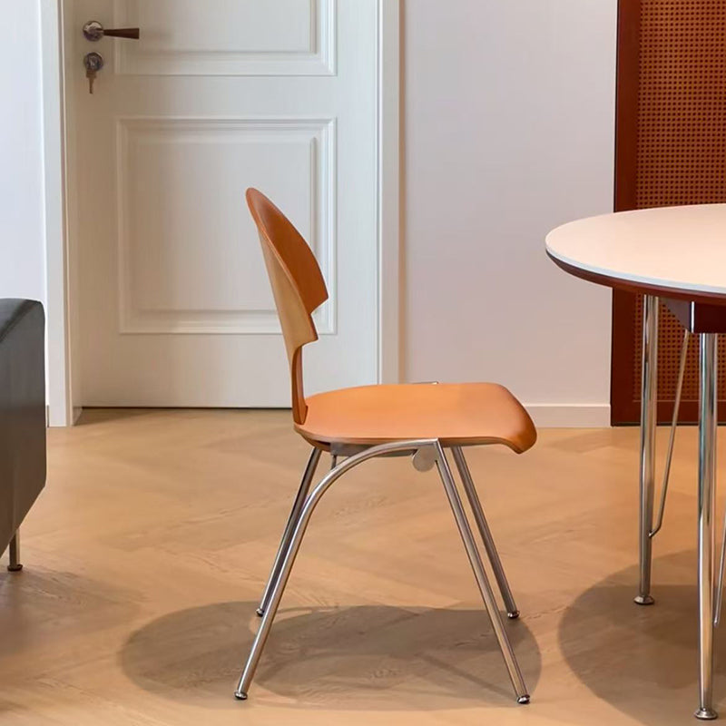 Contemporary Retro Square Ginkgo-shaped Beech Wood Iron Stackable Dining Chair Backrest Armless For Dining Room & Kitchen