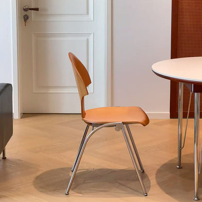 Contemporary Retro Square Ginkgo-shaped Beech Wood Iron Stackable Dining Chair Backrest Armless For Dining Room & Kitchen
