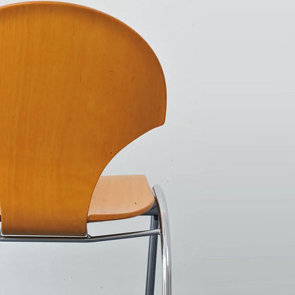 Contemporary Retro Square Ginkgo-shaped Beech Wood Iron Stackable Dining Chair Backrest Armless For Dining Room & Kitchen