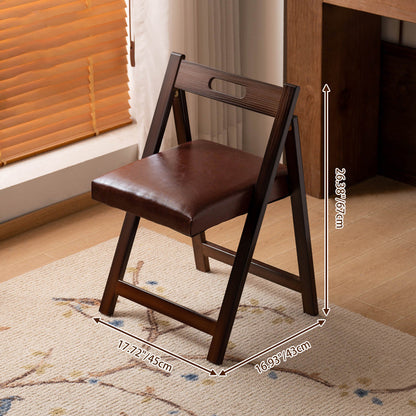 Traditional Chinese Square Rectangular Faux Leather Solid Wood Plywood Foldable Dining Chair Backrest Armless For Dining Room & Kitchen