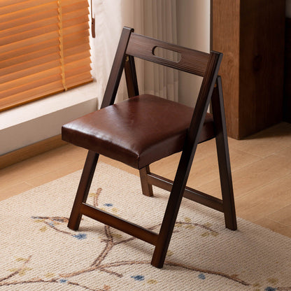 Traditional Chinese Square Rectangular Faux Leather Solid Wood Plywood Foldable Dining Chair Backrest Armless For Dining Room & Kitchen