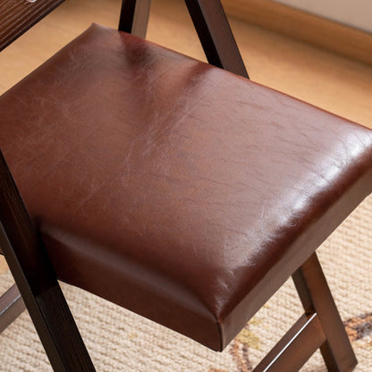 Traditional Chinese Square Rectangular Faux Leather Solid Wood Plywood Foldable Dining Chair Backrest Armless For Dining Room & Kitchen