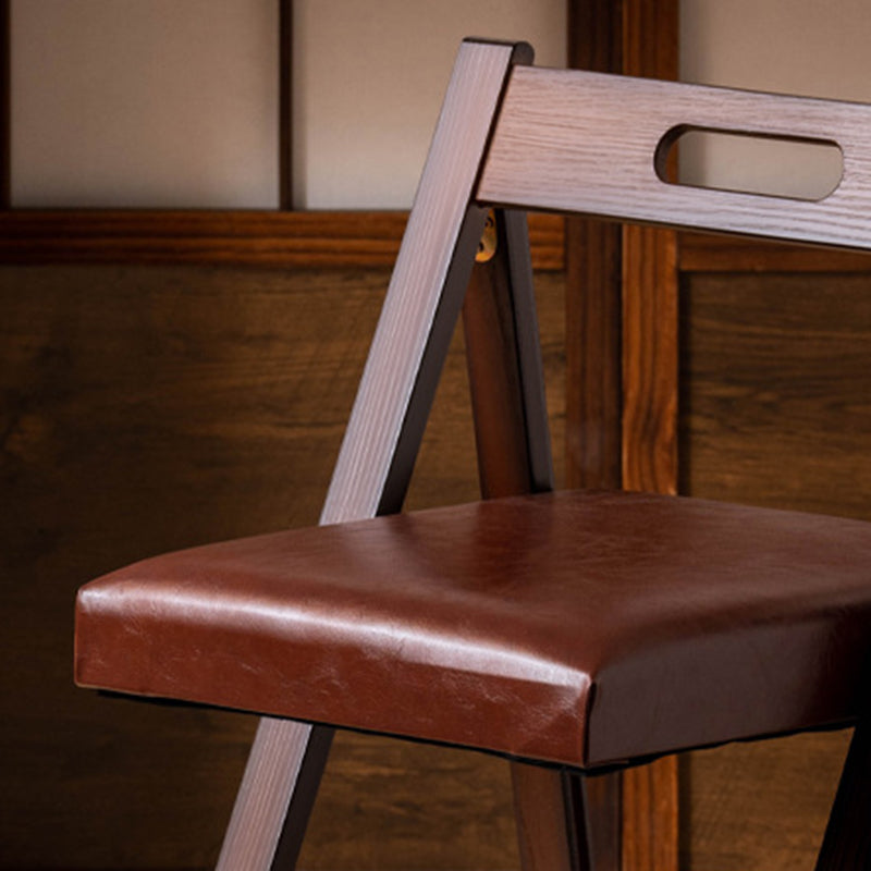 Traditional Chinese Square Rectangular Faux Leather Solid Wood Plywood Foldable Dining Chair Backrest Armless For Dining Room & Kitchen
