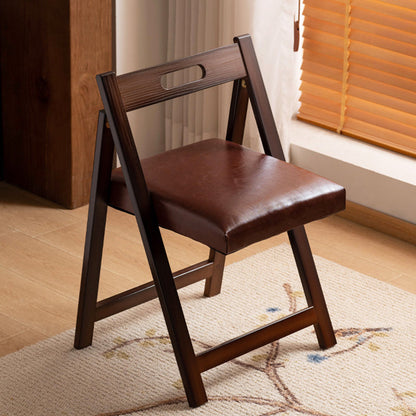 Traditional Chinese Square Rectangular Faux Leather Solid Wood Plywood Foldable Dining Chair Backrest Armless For Dining Room & Kitchen