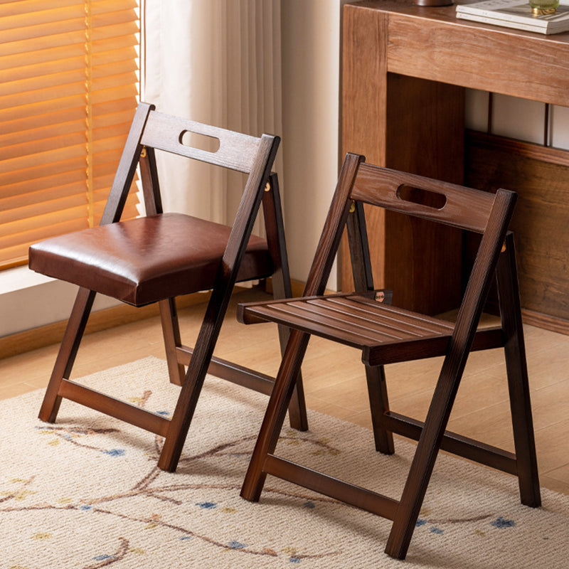 Traditional Chinese Square Rectangular Faux Leather Solid Wood Plywood Foldable Dining Chair Backrest Armless For Dining Room & Kitchen