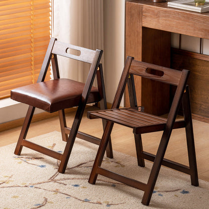Traditional Chinese Square Rectangular Faux Leather Solid Wood Plywood Foldable Dining Chair Backrest Armless For Dining Room & Kitchen