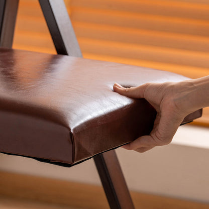Traditional Chinese Square Rectangular Faux Leather Solid Wood Plywood Foldable Dining Chair Backrest Armless For Dining Room & Kitchen