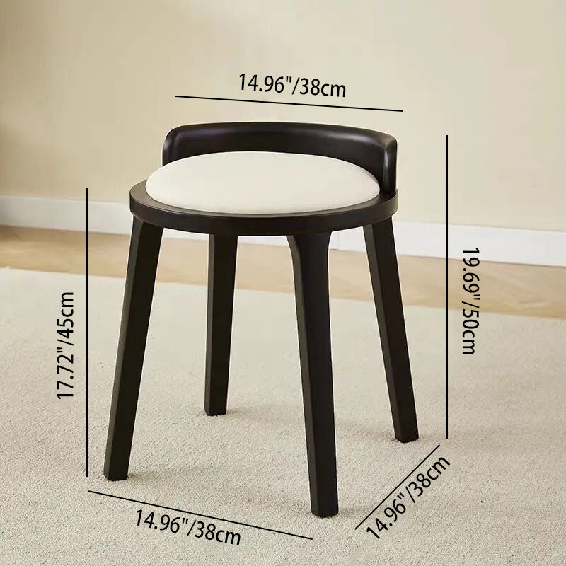 Modern Minimalist Round Faux Nappa Leather Rubberwood Low Stool For Living Room