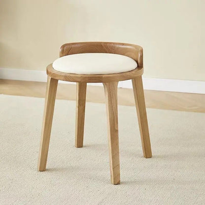 Modern Minimalist Round Faux Nappa Leather Rubberwood Low Stool For Living Room