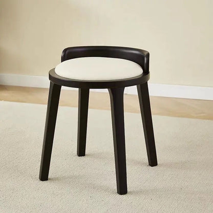 Modern Minimalist Round Faux Nappa Leather Rubberwood Low Stool For Living Room