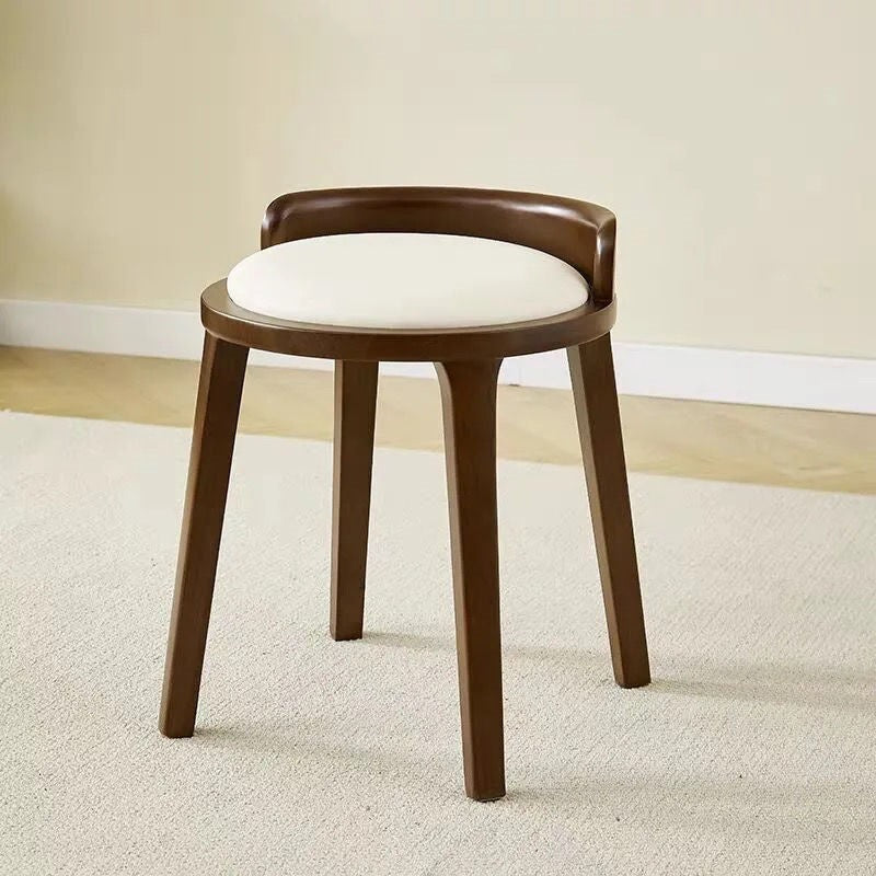Modern Minimalist Round Faux Nappa Leather Rubberwood Low Stool For Living Room