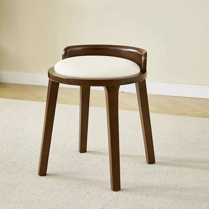 Modern Minimalist Round Faux Nappa Leather Rubberwood Low Stool For Living Room