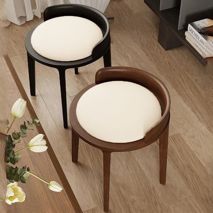 Modern Minimalist Round Faux Nappa Leather Rubberwood Low Stool For Living Room