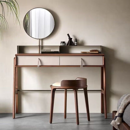 Modern Minimalist Round Faux Nappa Leather Rubberwood Low Stool For Living Room