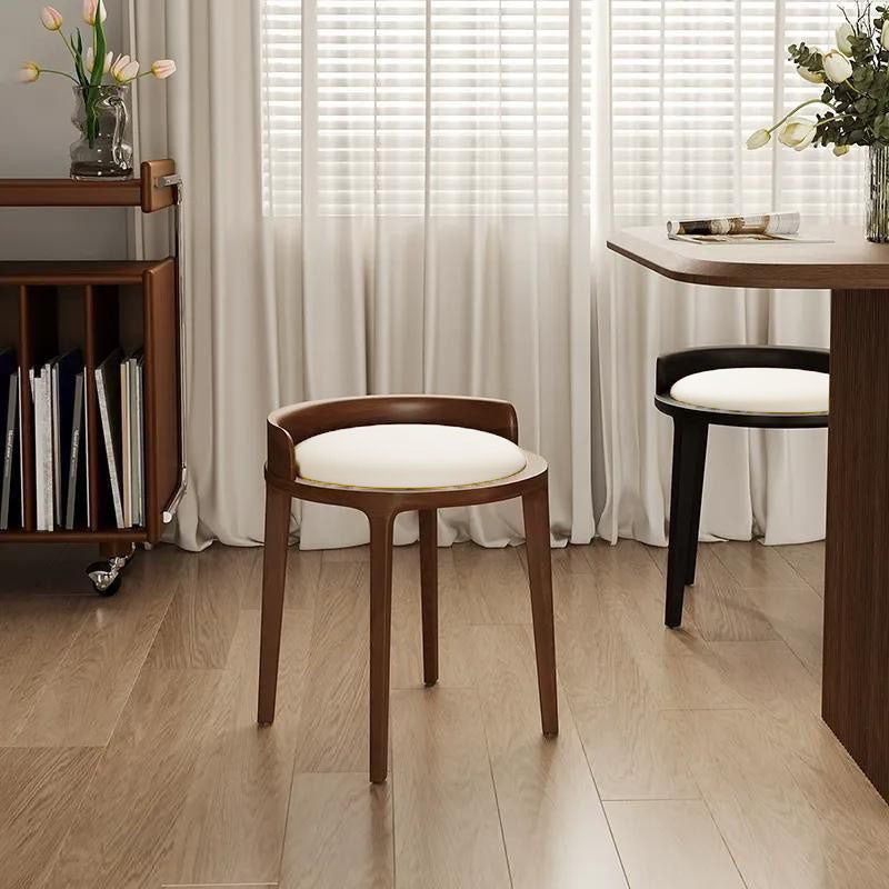 Modern Minimalist Round Faux Nappa Leather Rubberwood Low Stool For Living Room