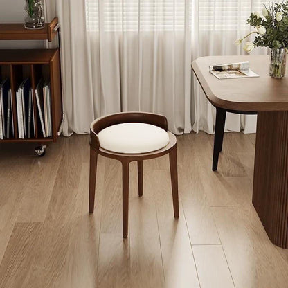 Modern Minimalist Round Faux Nappa Leather Rubberwood Low Stool For Living Room