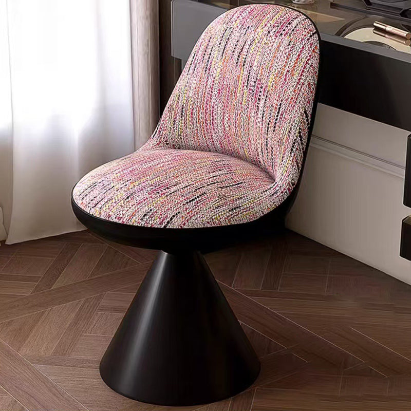 Contemporary Nordic Round Linen Cat Scratch Leather Pine Wood Carbon Steel Swivel Vanity Stool Backrest Armless For Bedroom