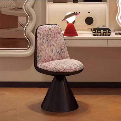 Contemporary Nordic Round Linen Cat Scratch Leather Pine Wood Carbon Steel Swivel Vanity Stool Backrest Armless For Bedroom