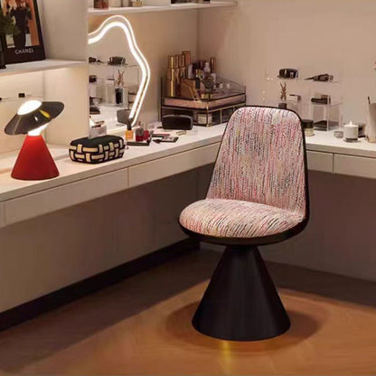 Contemporary Nordic Round Linen Cat Scratch Leather Pine Wood Carbon Steel Swivel Vanity Stool Backrest Armless For Bedroom