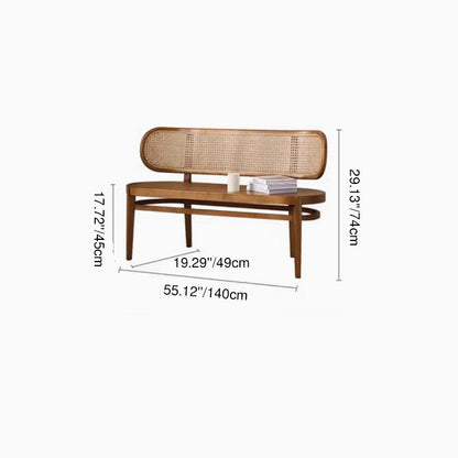 Contemporary Retro Rectangular Ash Wood Indonesian Rattan Bench For Entryway