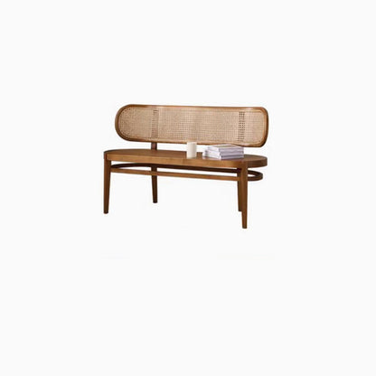 Contemporary Retro Rectangular Ash Wood Indonesian Rattan Bench For Entryway