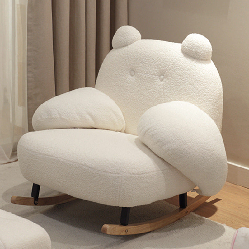 Contemporary Creative Square Rectangular Lamb Fleece Iron Rubberwood Bear Rocking Chair Backrest Armrest For Living Room