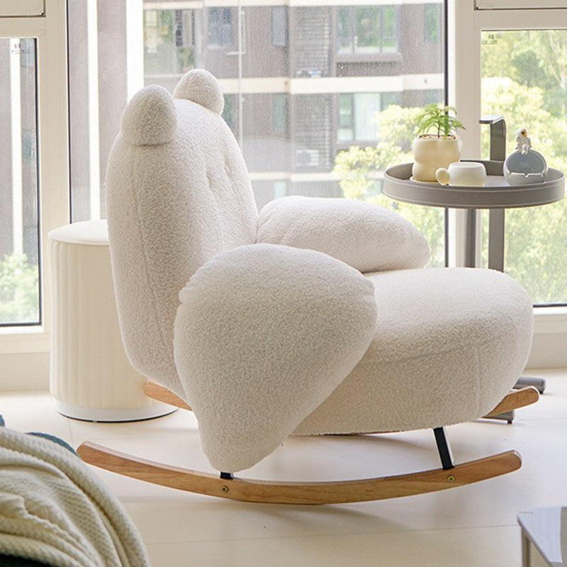 Contemporary Creative Square Rectangular Lamb Fleece Iron Rubberwood Bear Rocking Chair Backrest Armrest For Living Room