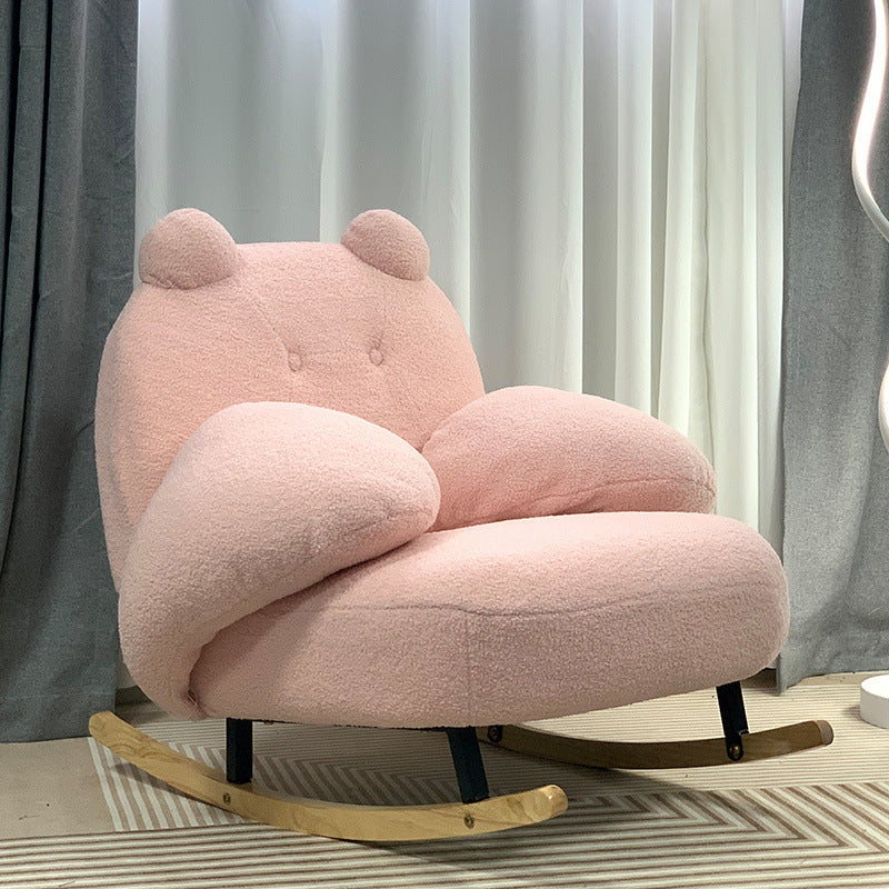 Contemporary Creative Square Rectangular Lamb Fleece Iron Rubberwood Bear Rocking Chair Backrest Armrest For Living Room